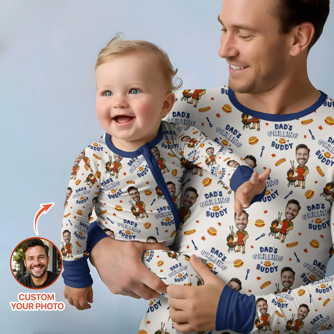 Custom Photo Dad's Grilling Buddy Family Matching Bamboo Men's Pajama Set