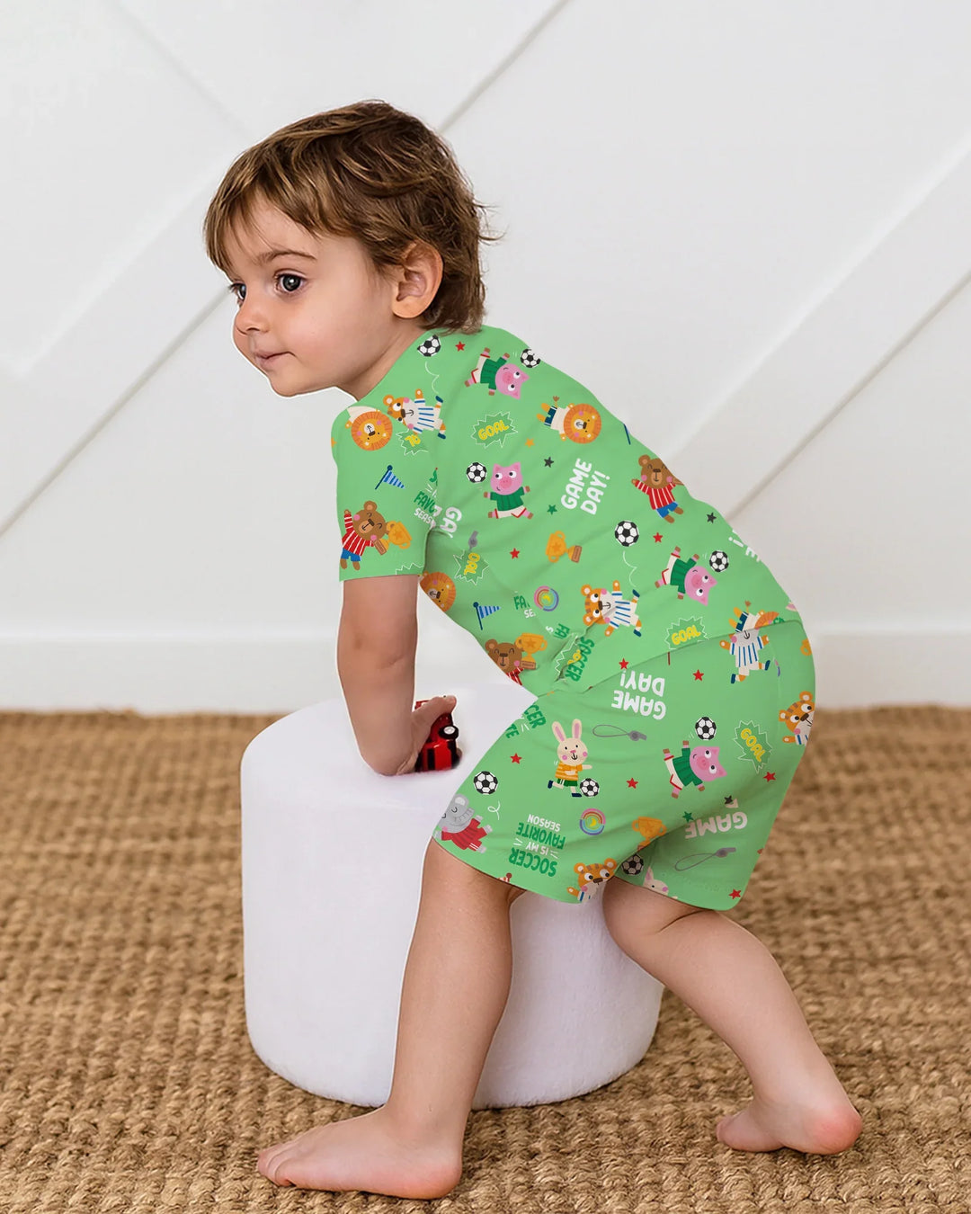 The World Cup Soccer Animals Bamboo Two Piece Short Sleeve Shorts Pajama Set