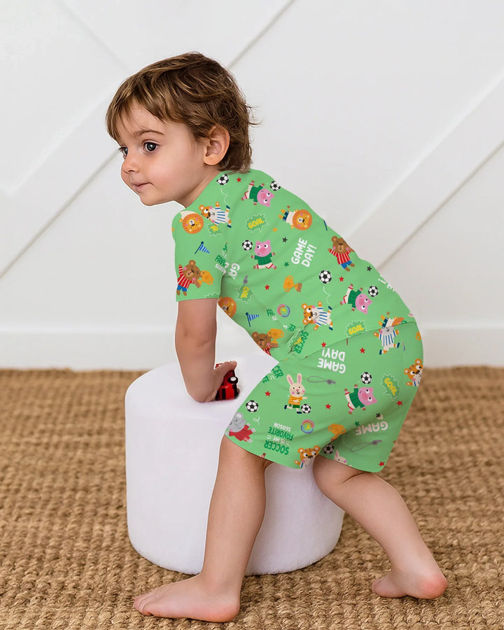 The World Cup Soccer Animals Bamboo Two Piece Short Sleeve Shorts Pajama Set