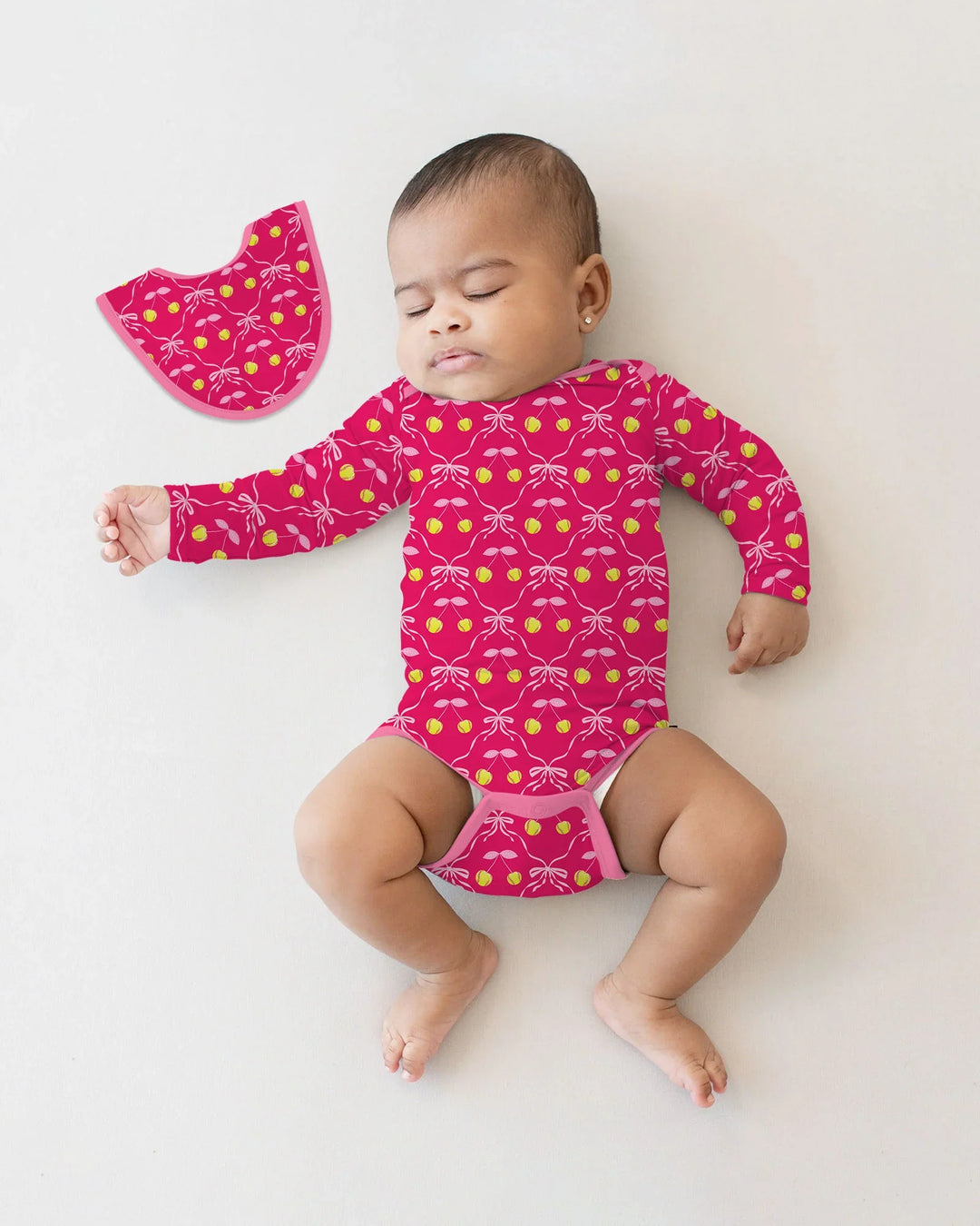 Cherry Baseball Softball Mom and Girl Matching Bamboo Bodysuit