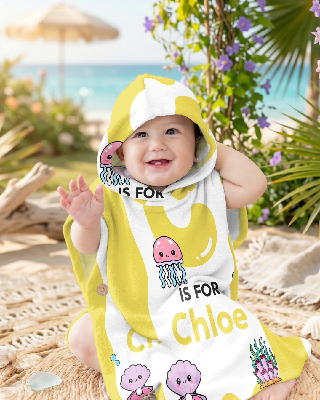 Personalised Ocean Theme Oversized Bamboo Swim Poncho