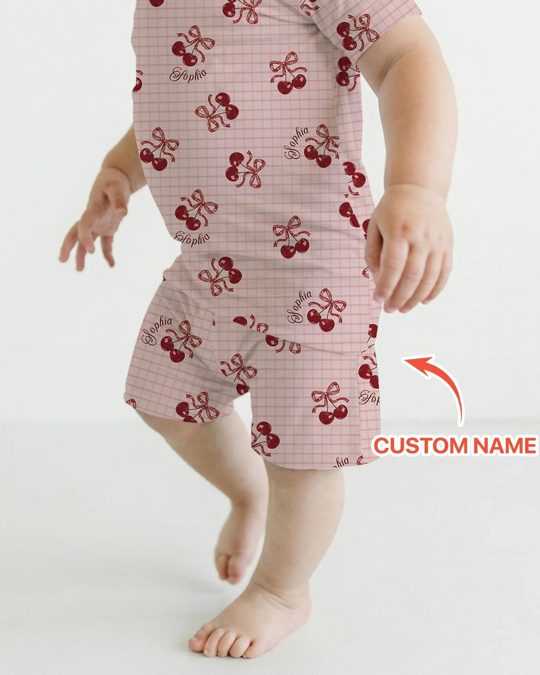 Conjunto de pijama de dos piezas de bambú de manga corta y pantalón corto para mamá y bebé Cereza