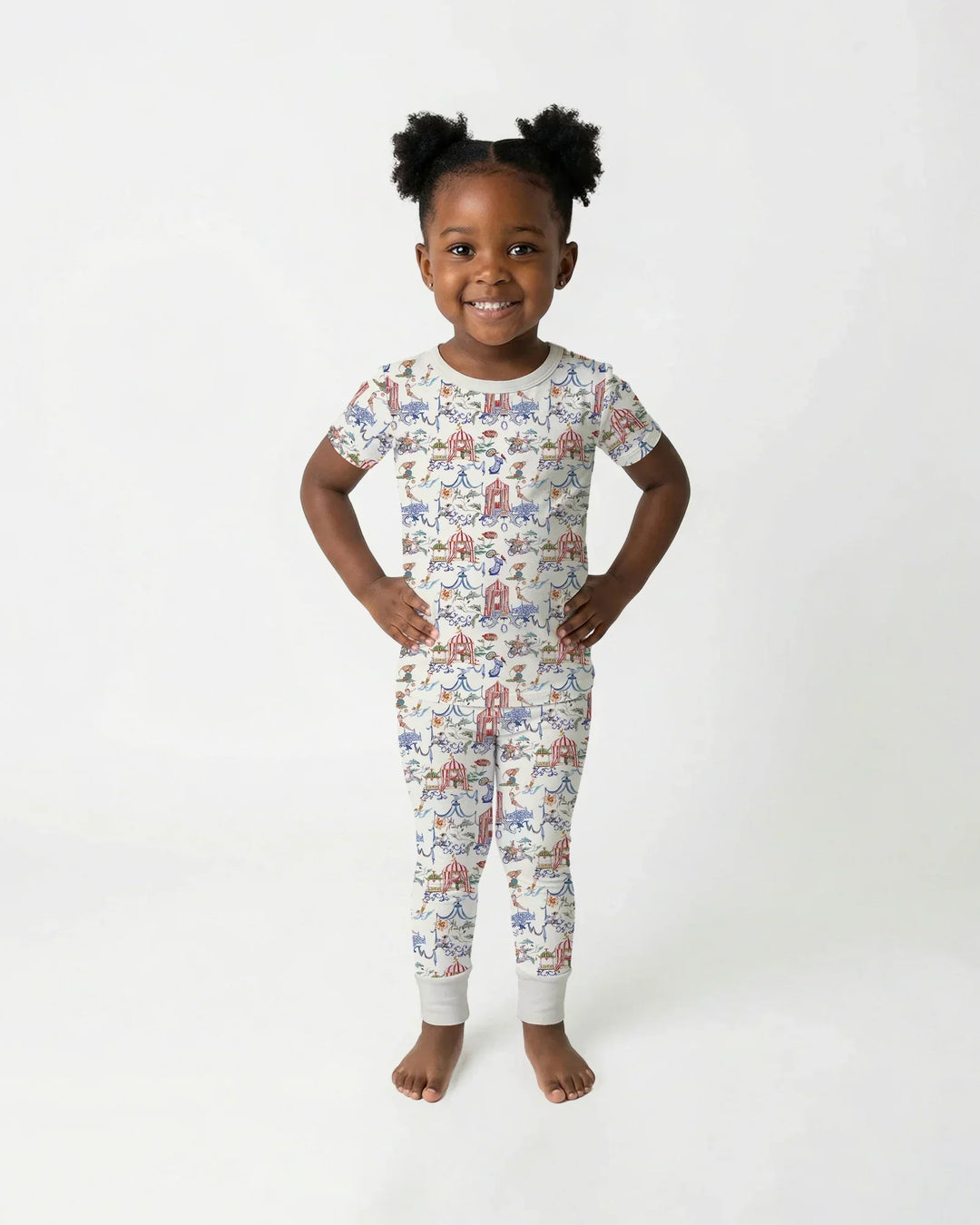 Vintage Lousiana Circus Toile Family Matching Bamboo Two Piece Short Sleeve Pajama Set