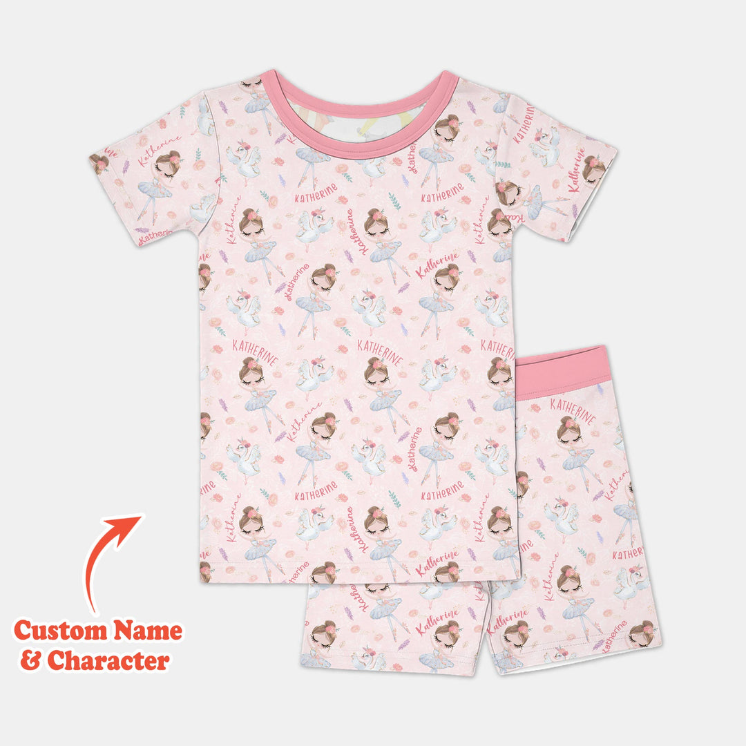 Custom Name Ballerina Doll Two Piece Short Sleeve Shorts Pajama Set