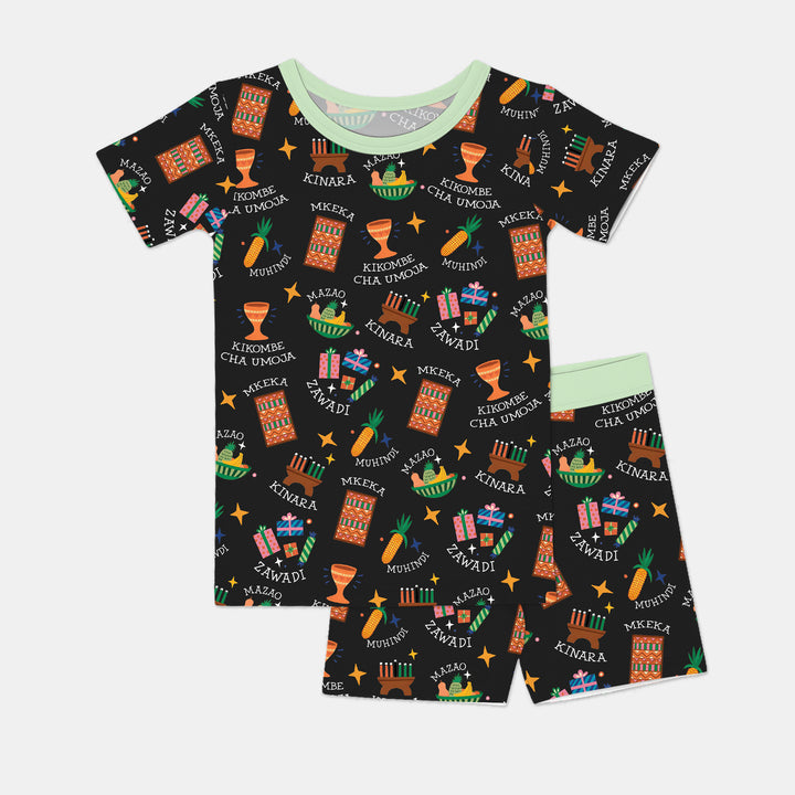 Kwanzaa Spirit Two Piece Short Sleeve Shorts Pajama Set