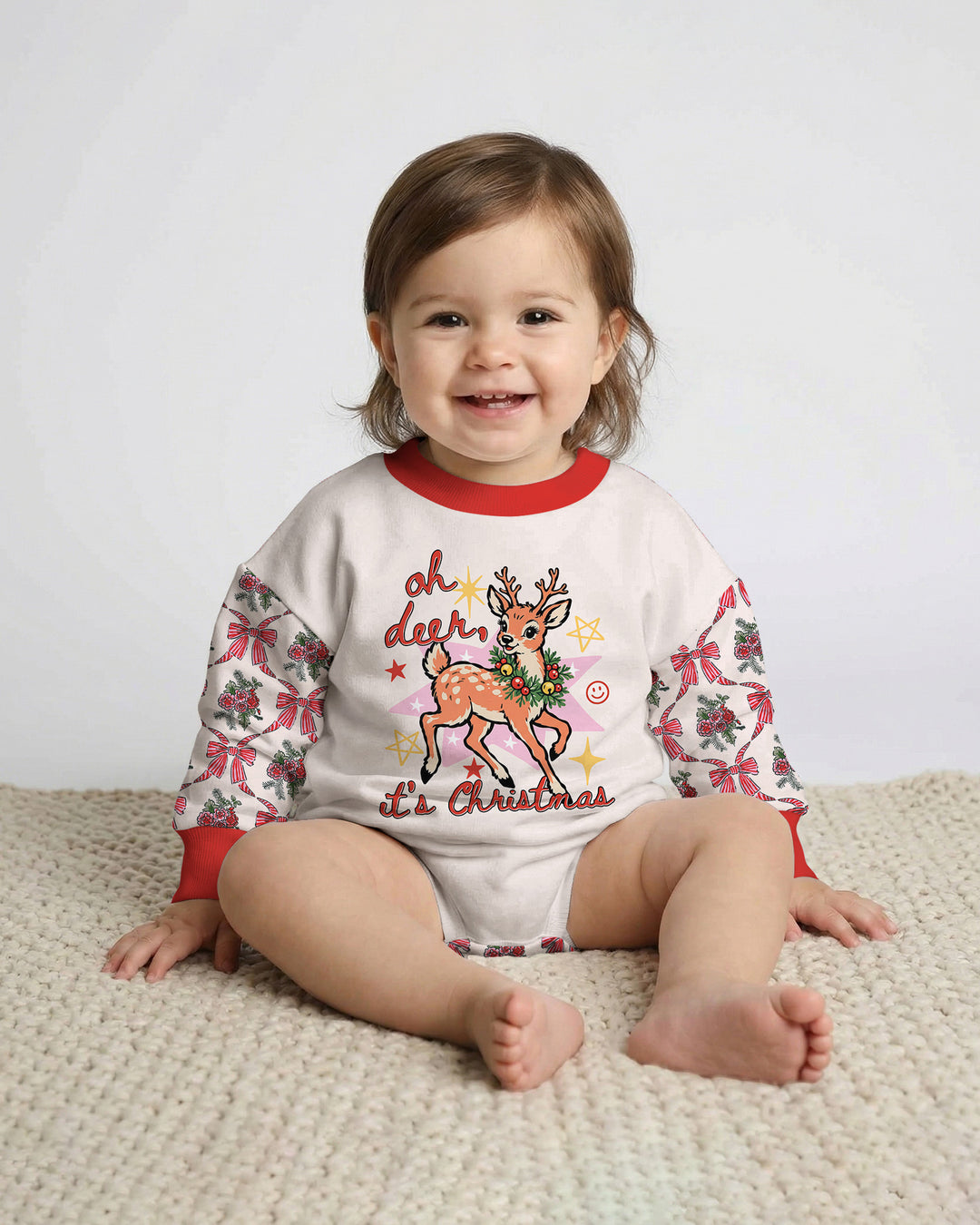 Vintage Oh Deer Christmas Bamboo Bubble Romper
