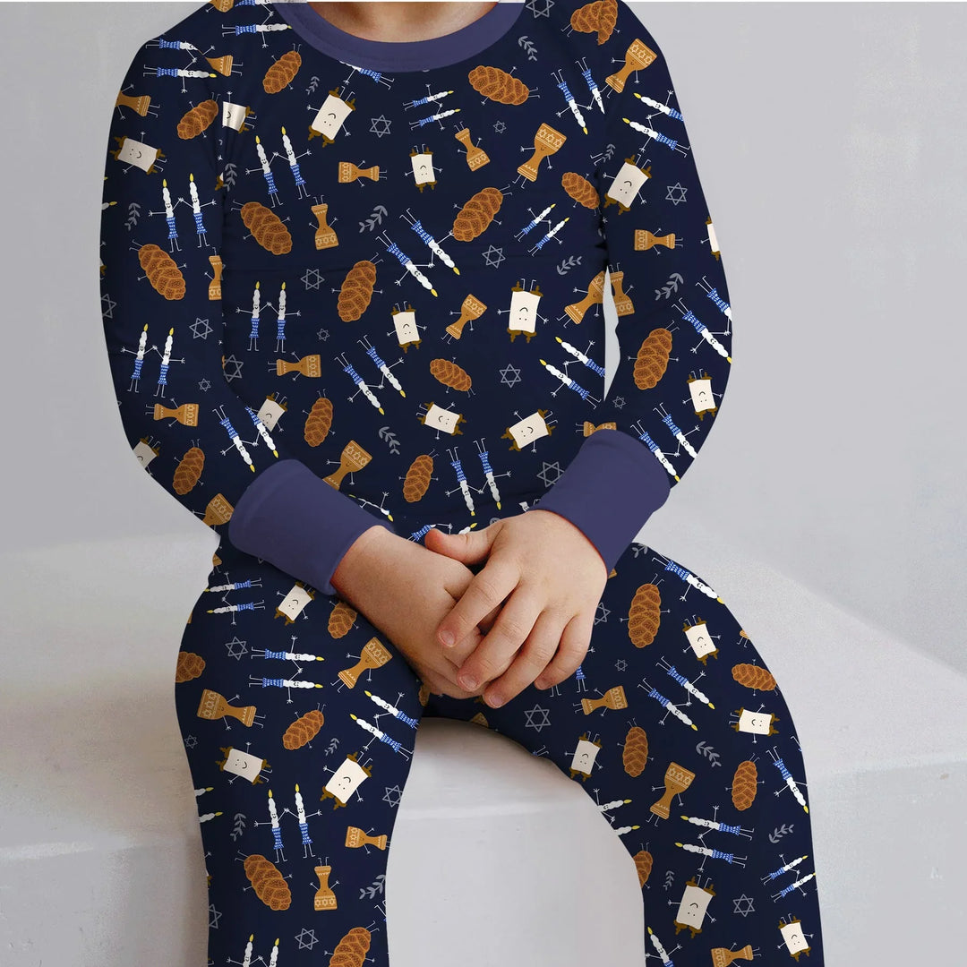 Shabbat Shalom Family Matching Two Piece Long Sleeve Pajama Set