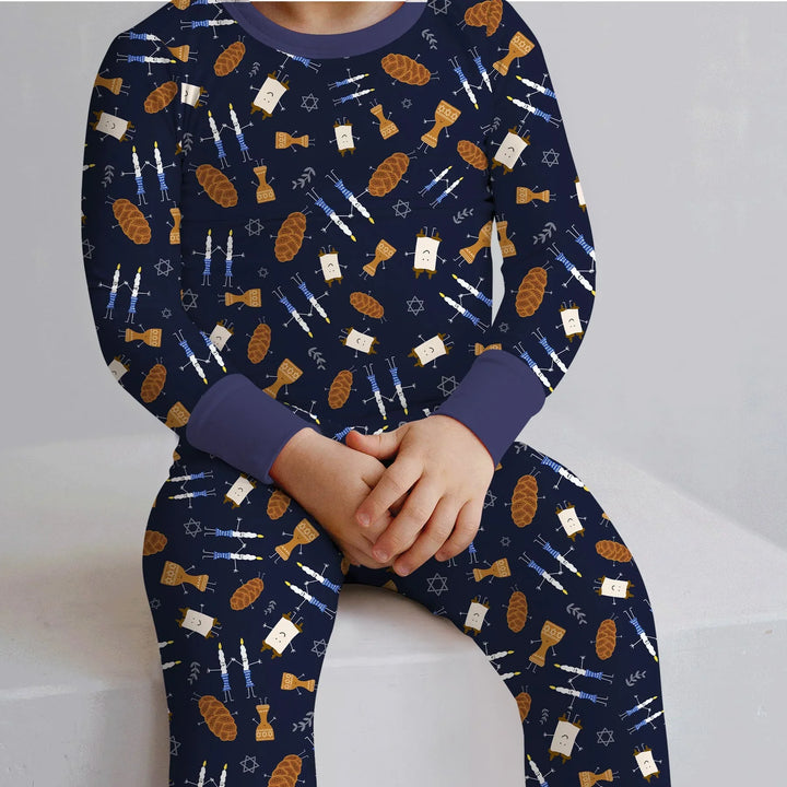 Shabbat Shalom Family Matching Two Piece Long Sleeve Pajama Set