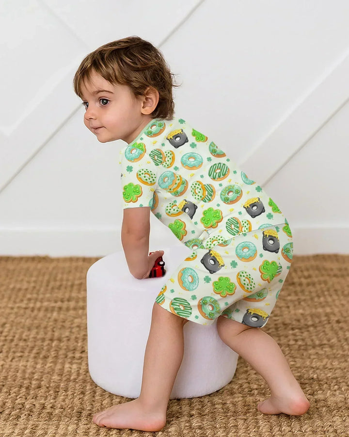 St. Patrick's Day Donut Two Piece Short Sleeve Shorts Pajama Set