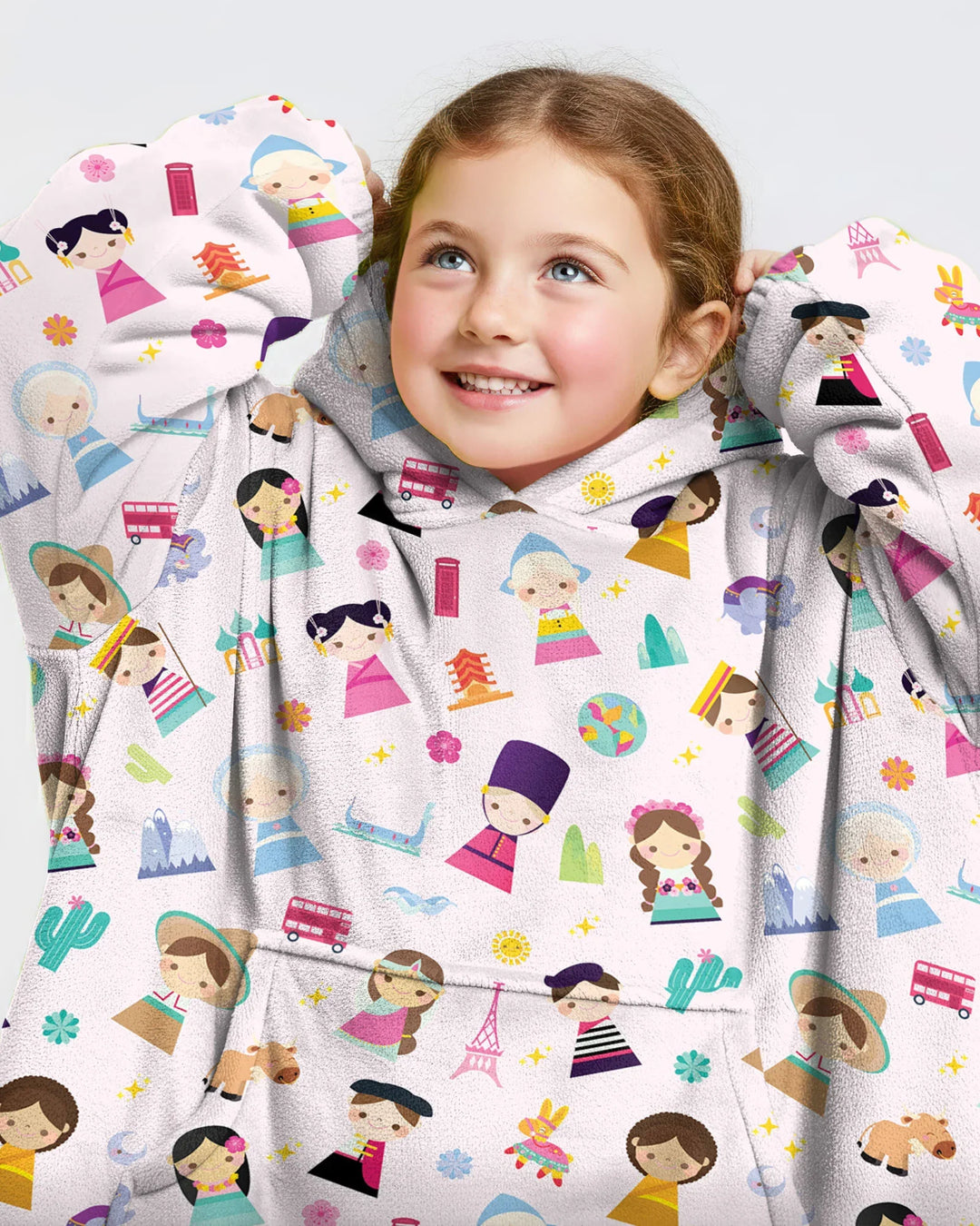 Tiny Friends Around the World Wearable Bamboo Blanket Hoodie