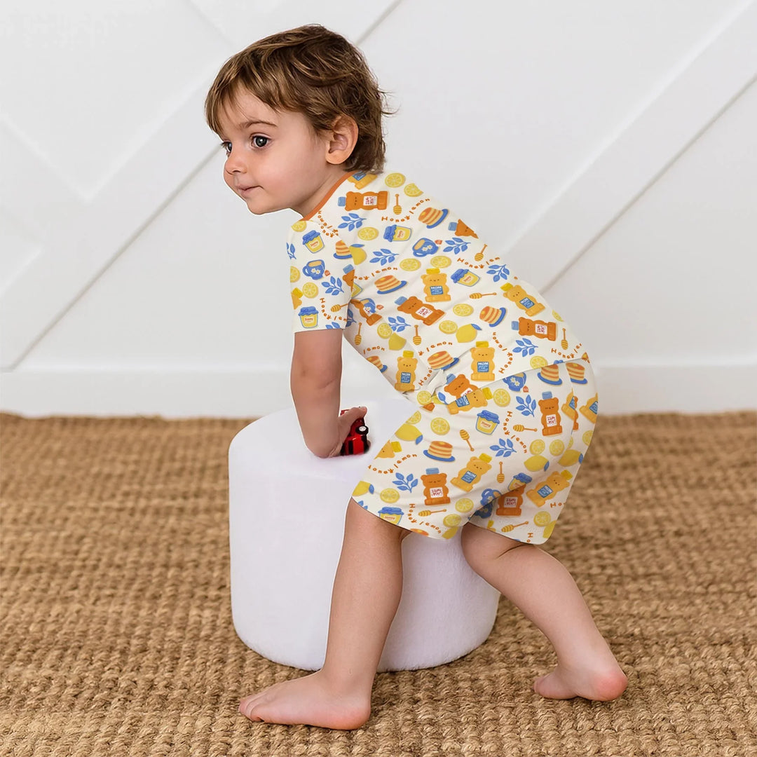 Honey Bear Bottle Two Piece Short Sleeve Shorts Pajama Set