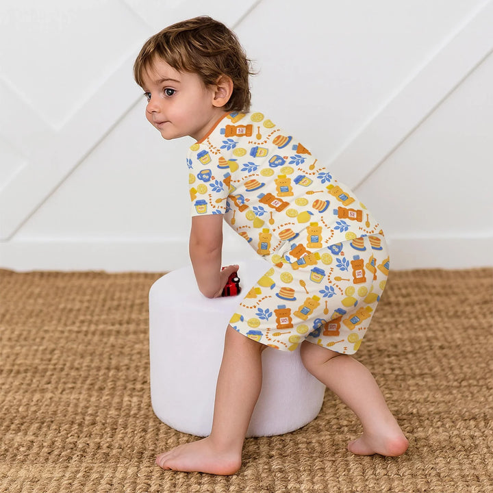 Honey Bear Bottle Two Piece Short Sleeve Shorts Pajama Set