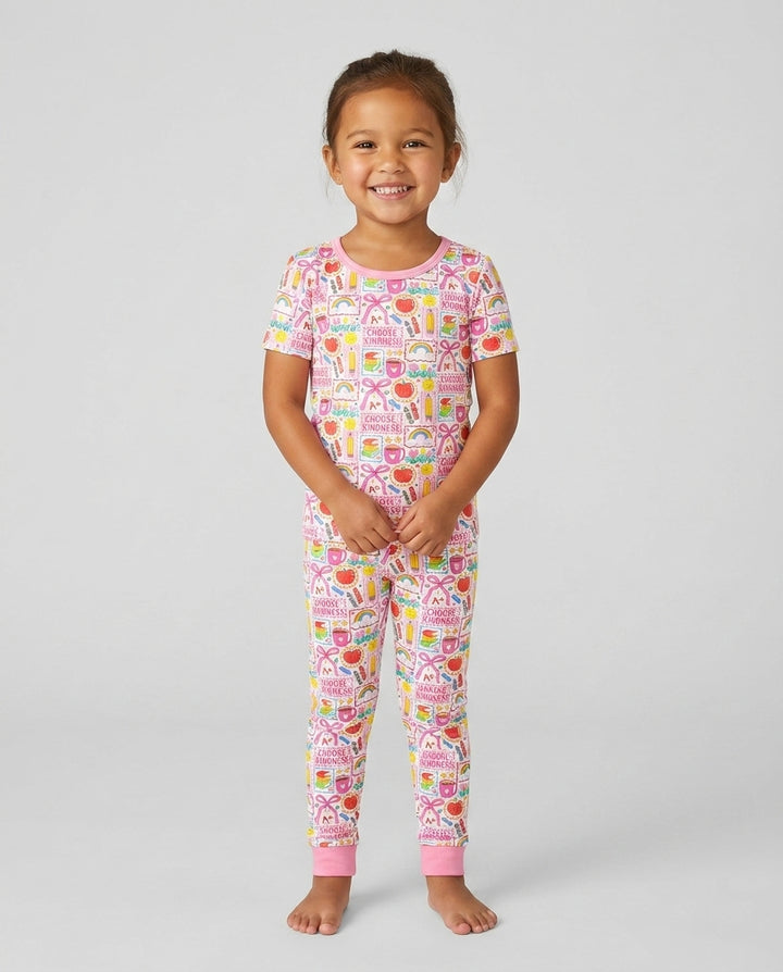 Kindness School Girl Bamboo Two Piece Short Sleeve Pajama Set