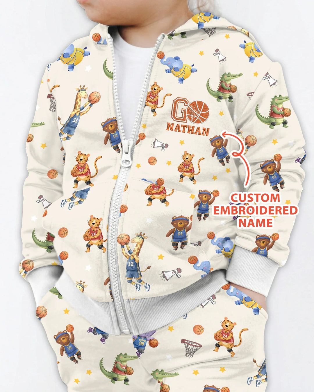 Personalisierter Bestickter Wild Hoops Showdown Bambus-Kapuzenpullover mit Reißverschluss