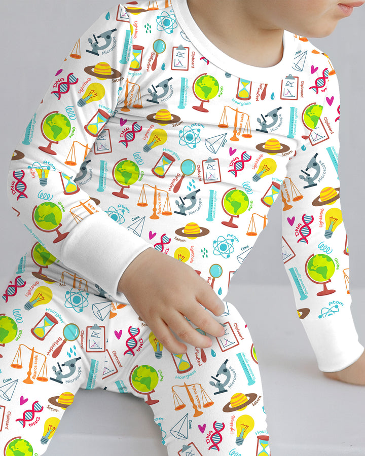 Tiny Scientist Explores The World Bamboo Two Piece Long Sleeve Pajama Set