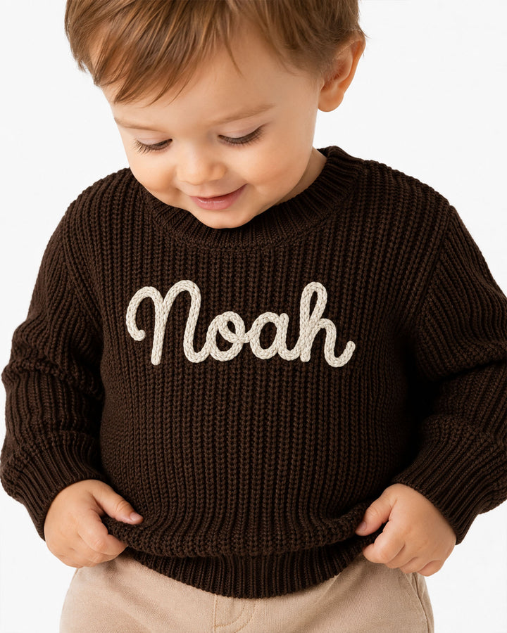 Embroidered Baby Name Bamboo Knit Sweater Bubble