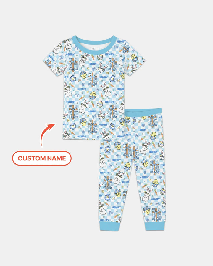 Custom Name Retro Easter Two Piece Short Sleeve Pajama Set