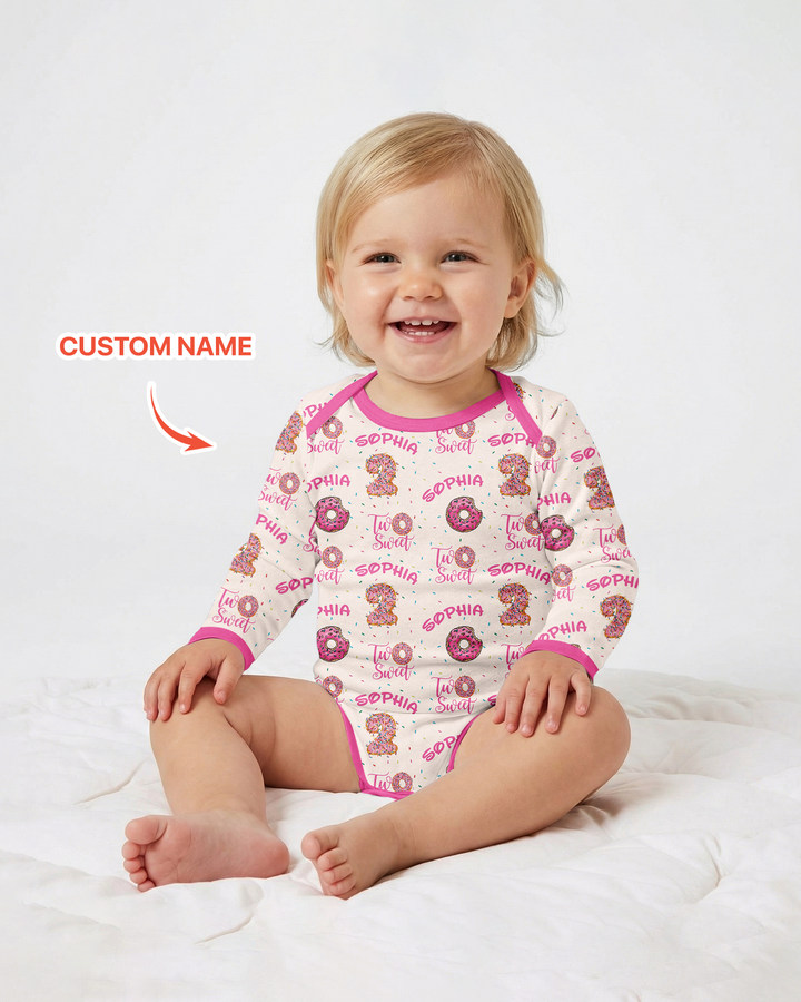 Custom Name Two Sweet Donut Bamboo Bodysuit