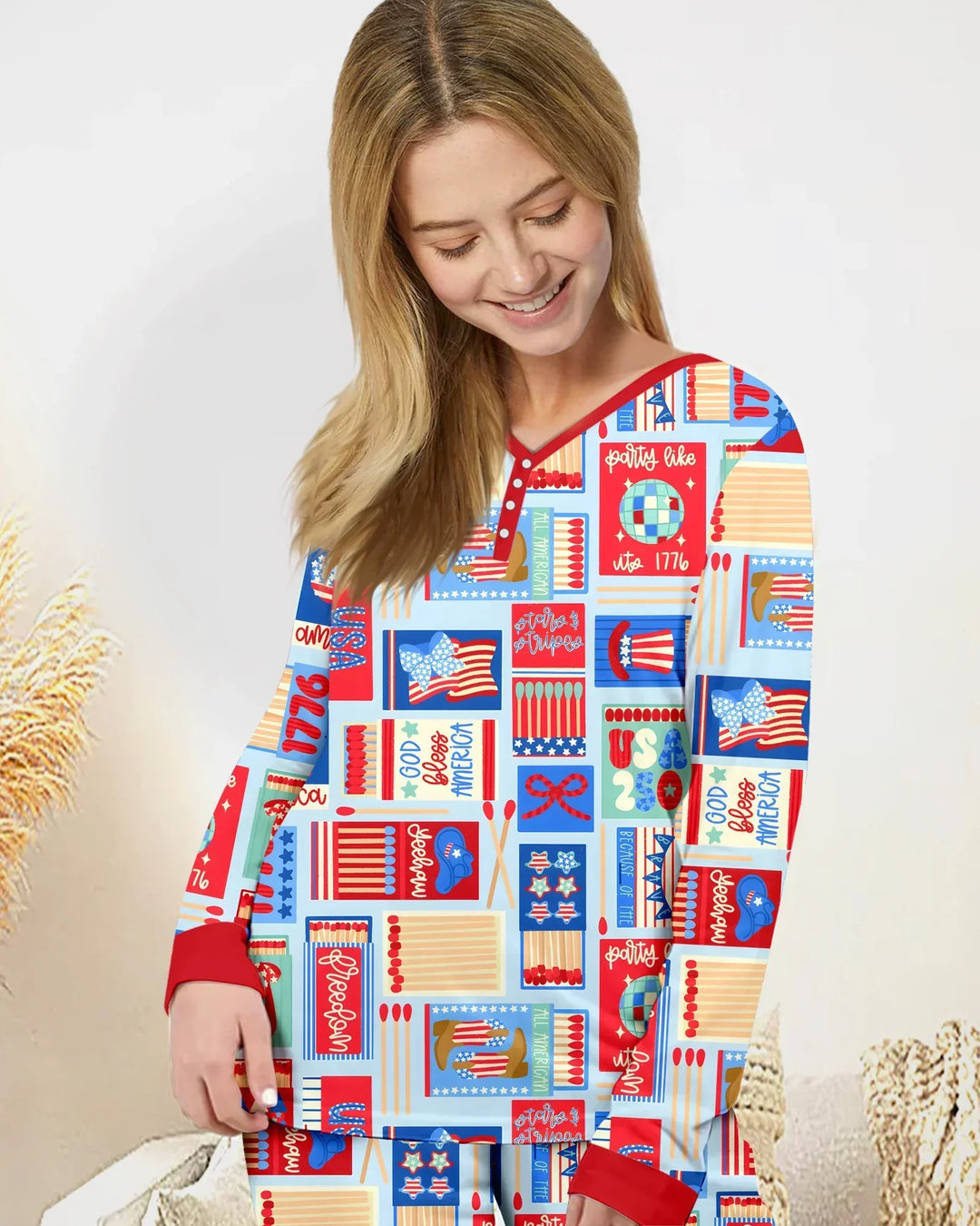 Patriotic Matchbox Family Matching Bamboo Women Pajama Set