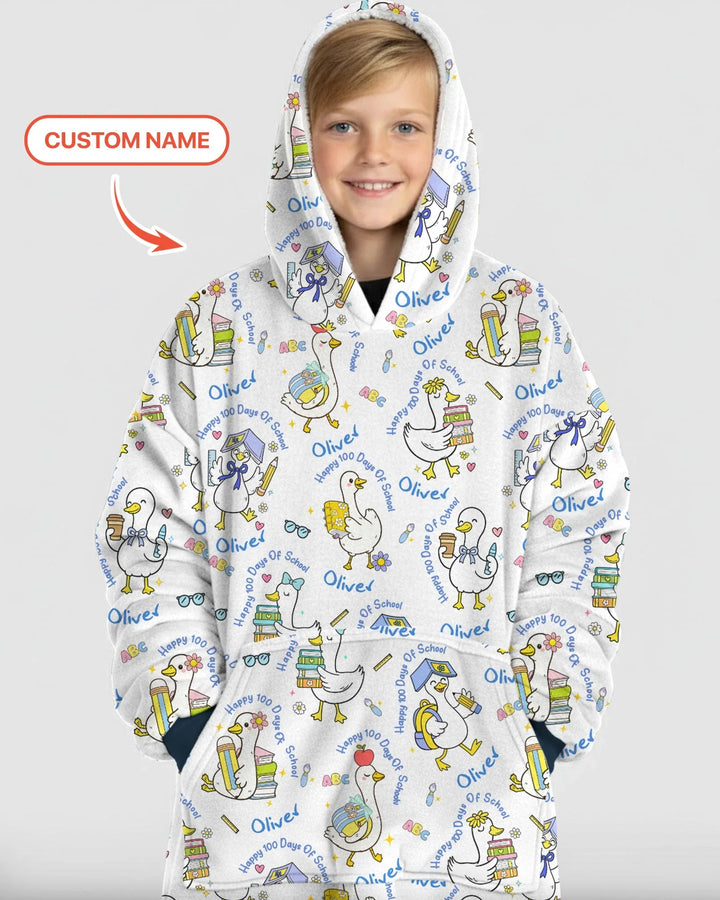 Custom Name Goose Happy 100 Days Of School Blanket Hoodie