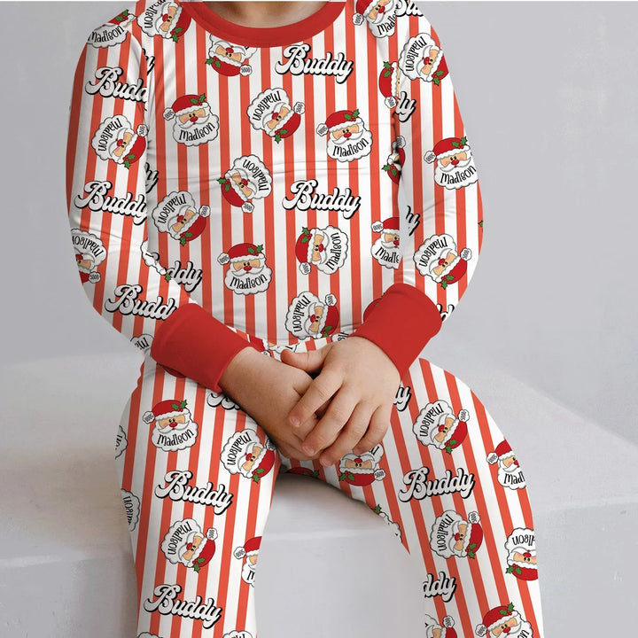 Christmas Santa Claus Custom Name Buddy Two Piece Long Sleeve Pajama Set