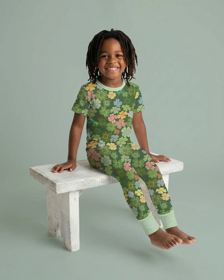Lucky 4 Leaf Clover Two Piece Short Sleeve Pajama Set