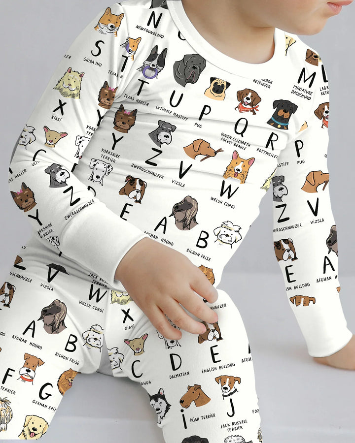 Funny Dogs Alphabet Two Piece Long Sleeve Pajama Set