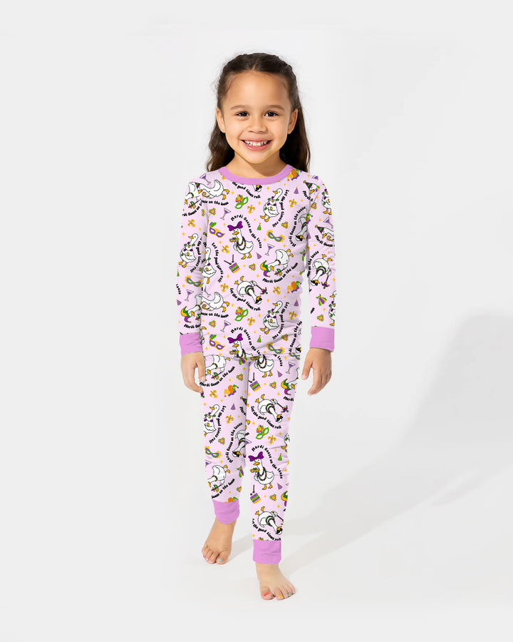 Mardi Gras Silly Goose Two Piece Long Sleeve Pajama Set