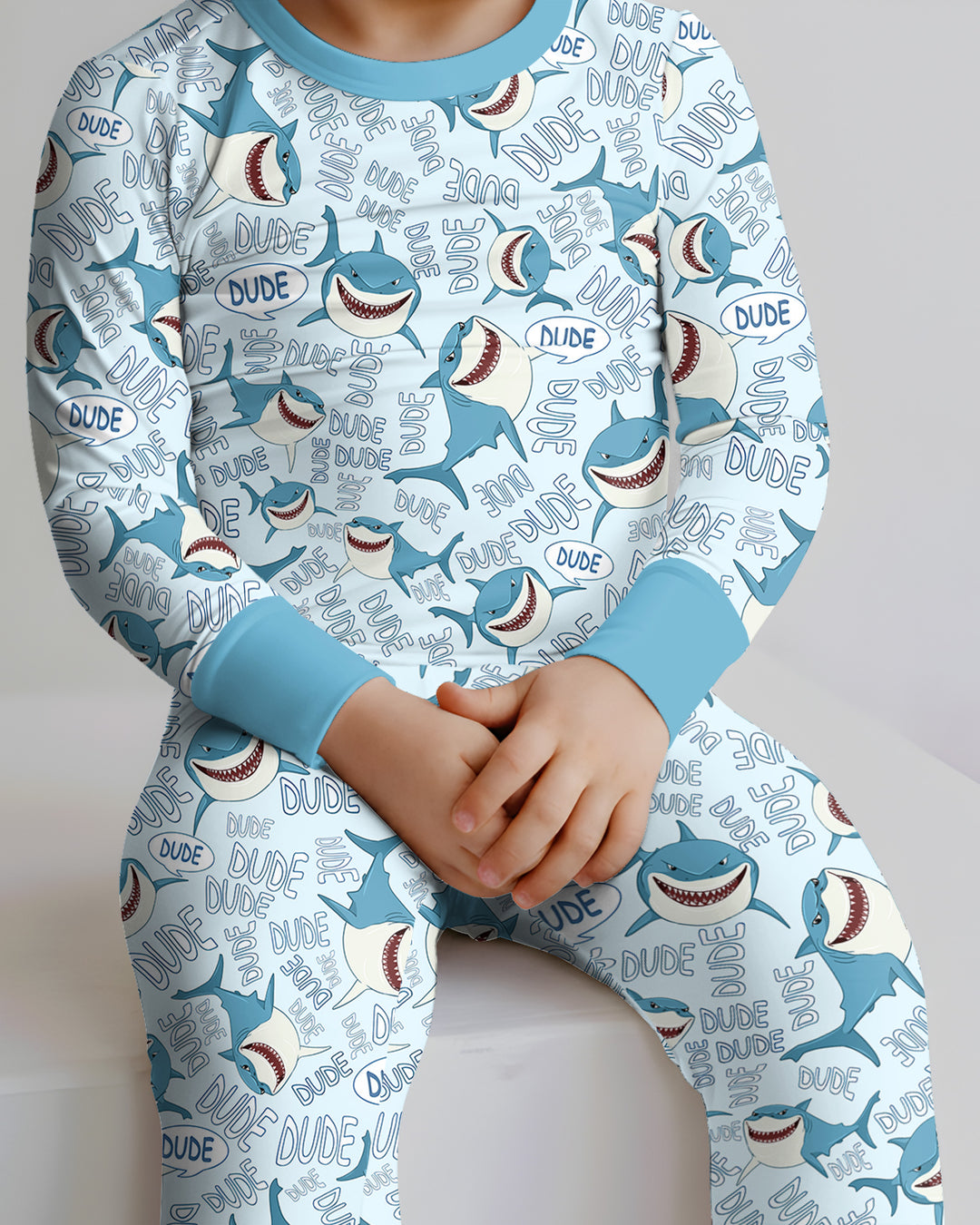 Dude Shark Bamboo Two Piece Long Sleeve Pajama Set