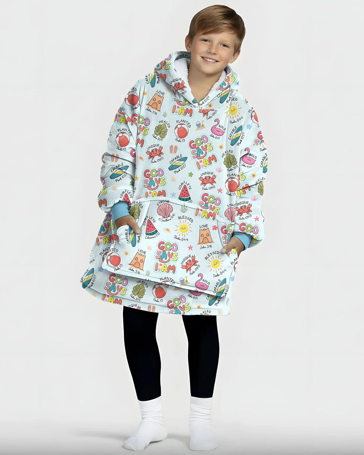 Ocean Breeze, God Says I Am  Wearable Bamboo Blanket Hoodie
