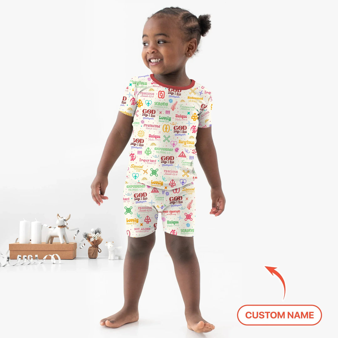 Personalized God Says I Am Custom Name Two Piece Short Sleeve Shorts Pajama Set , Personalized God Says I Am Custom Name Two Piece Short Sleeve Shorts Pajama Set - 12-18M