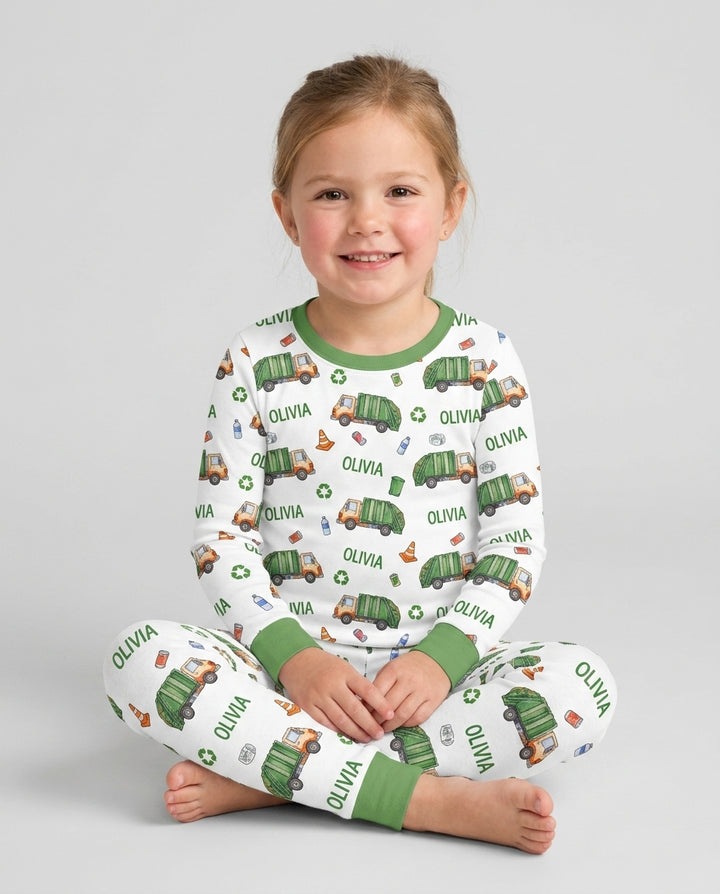 Custom Name Garbage Day Bamboo Two Piece Long Sleeve Pajama Set