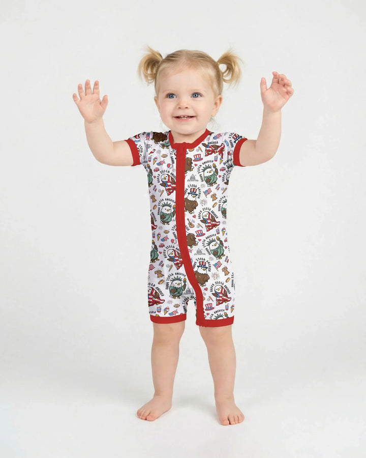 Happy 250th America Cute Patriotic Eagles Family Matching Bamboo Shorty Zippy