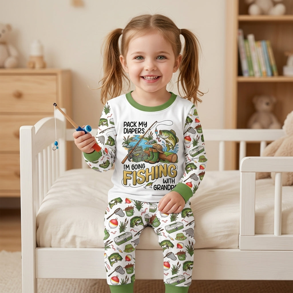 I'm Going Fishing With Grandpa Bamboo Two Piece Long Sleeve Pajama Set