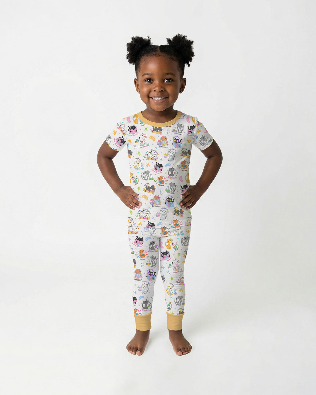 Funny Cat Love Scientist Bamboo Two Piece Short Sleeve Pajama Set