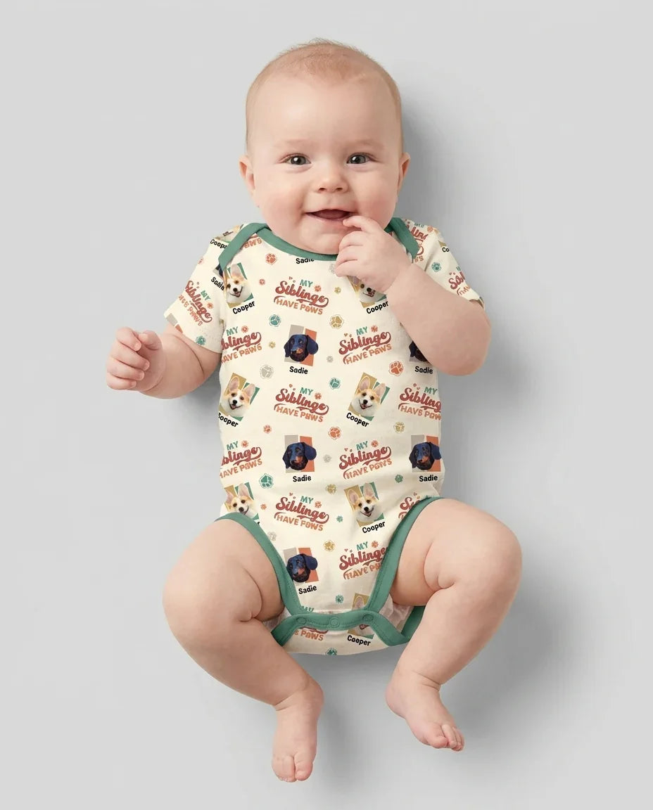Custom Dog Photos "My Siblings Have Paws" Bamboo Bodysuit
