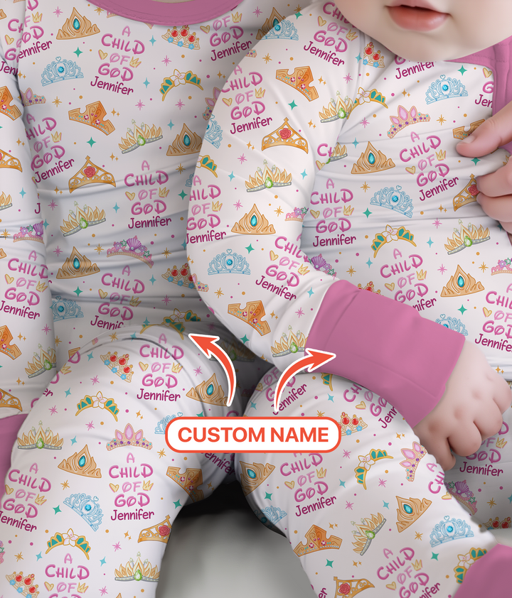 Princess A Child Of God Custom Name Two Piece Long Sleeve Pajama Set