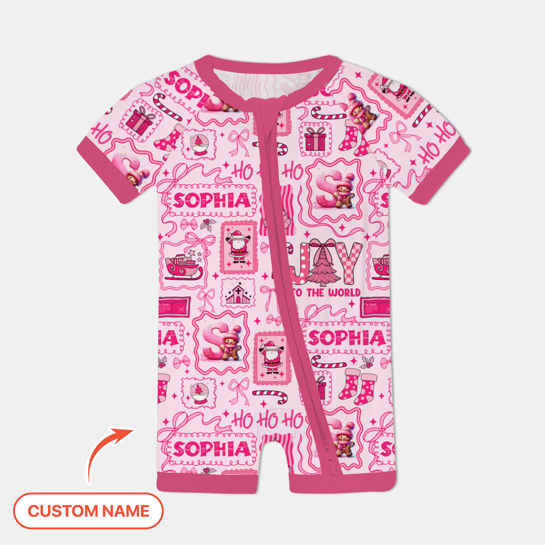 Custom Name Preppy Pink Christmas Shorty Zippy