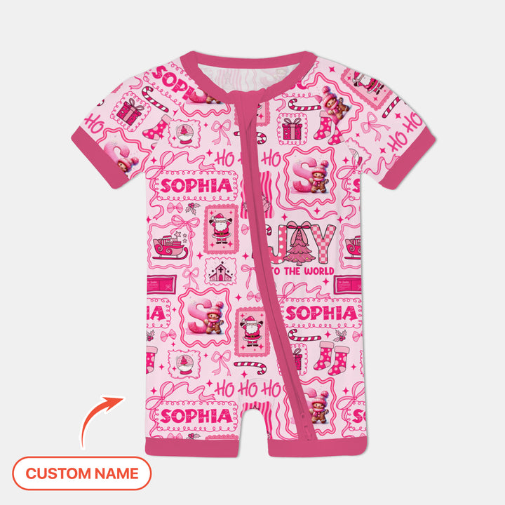 Custom Name Preppy Pink Christmas Shorty Zippy