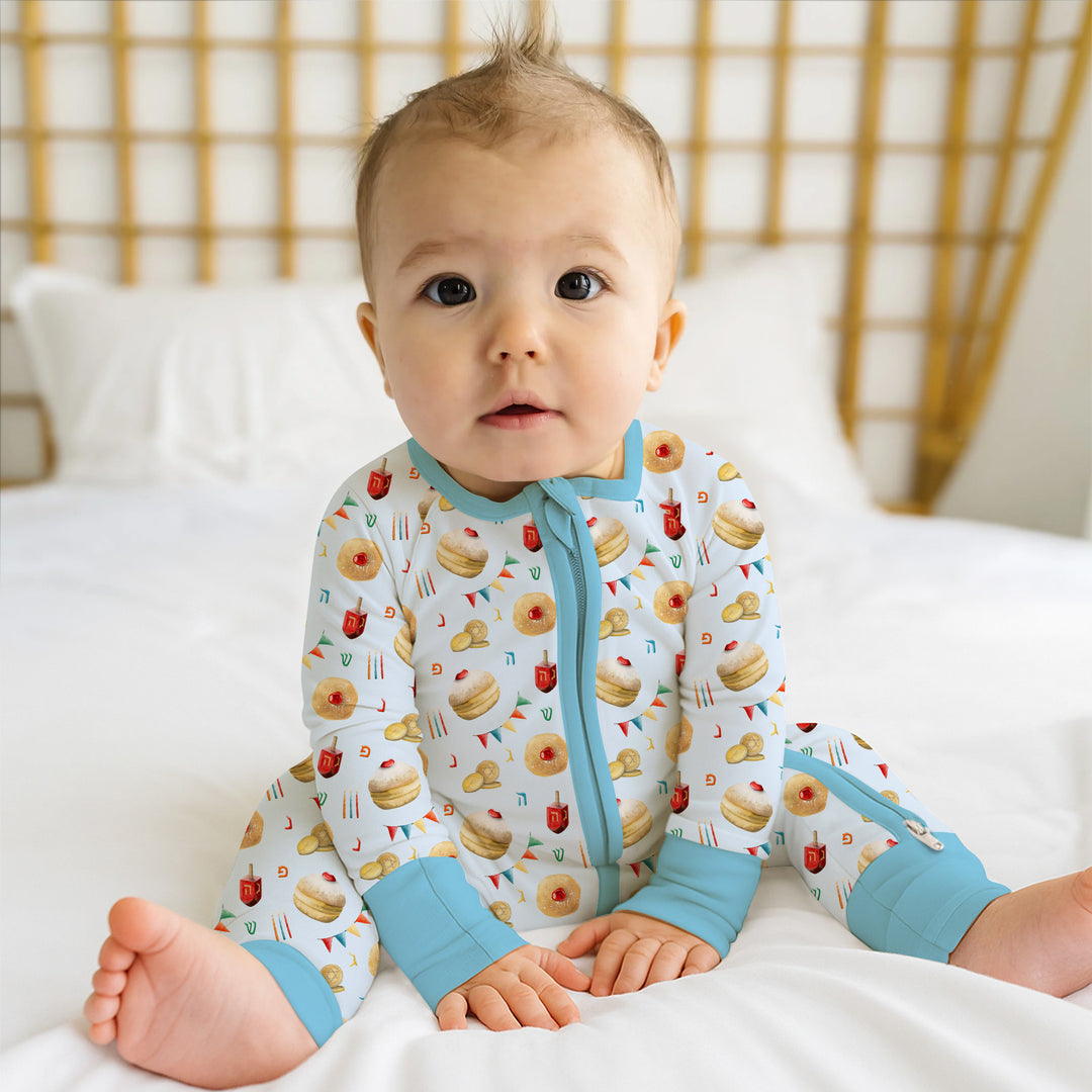 Hanukkah Donuts Convertible Zippy , Hanukkah Donuts Convertible Zippy - 0-3M / Blue