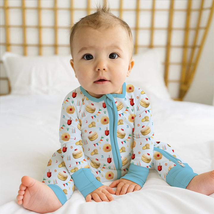 Hanukkah Donuts Convertible Zippy , Hanukkah Donuts Convertible Zippy - 0-3M / Blue