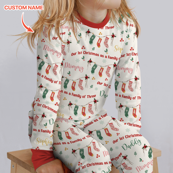 Custom Name Family Christmas Stockings Two Piece Long Sleeve Pajama Set