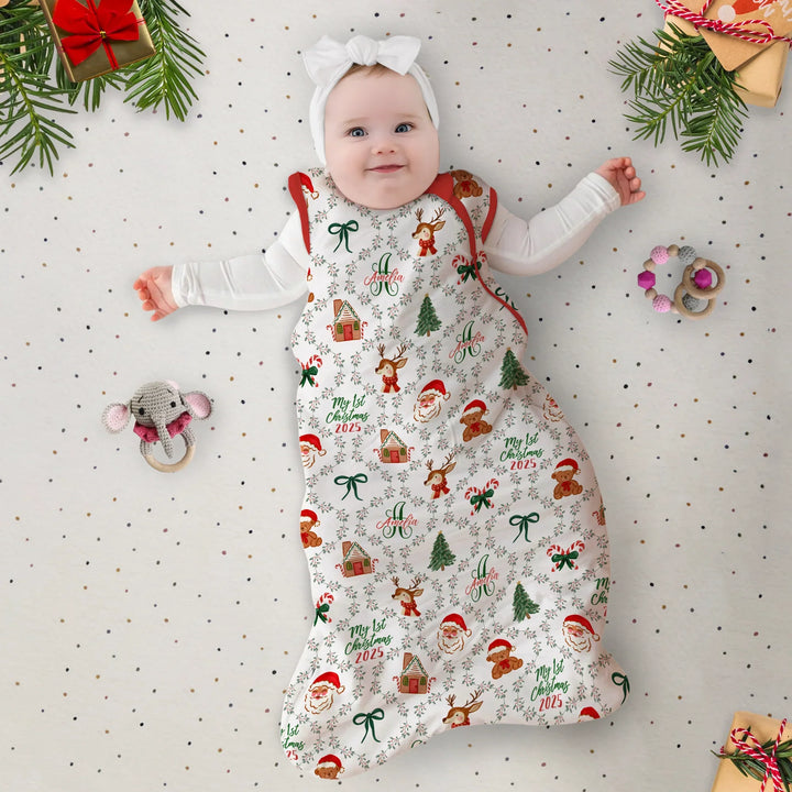 Custom name "Fancy Monogram Red Christmas 2025" Sleep Bag