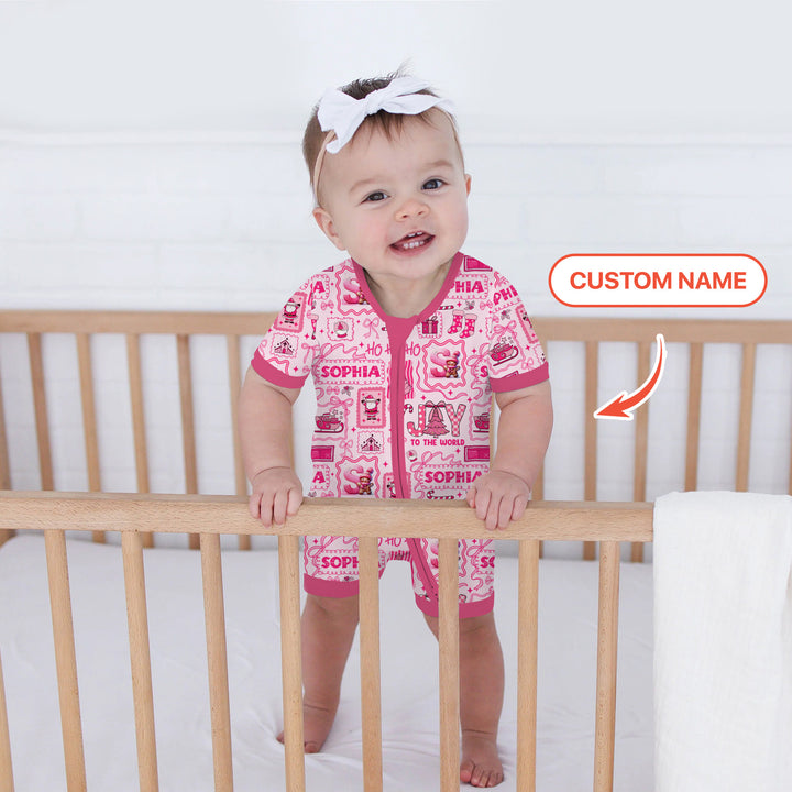 Custom Name Preppy Pink Christmas Shorty Zippy
