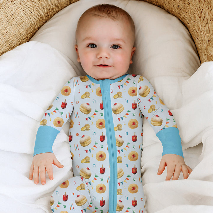 Hanukkah Donuts Convertible Zippy , Hanukkah Donuts Convertible Zippy - 0-3M / Blue