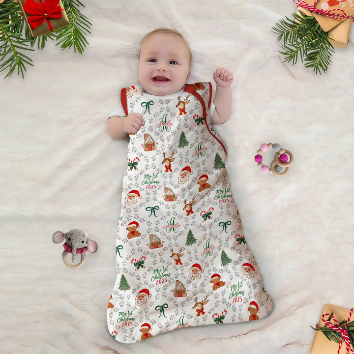 Custom name "Fancy Monogram Red Christmas 2025" Sleep Bag