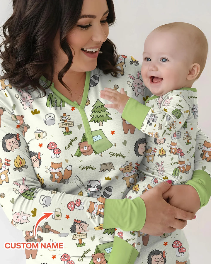 Custom Name Little Camp Buddies Bamboo Women Pajama Set