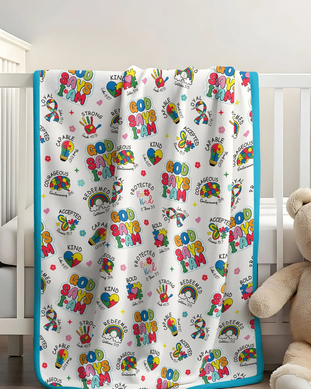God Says I Am Autism Awareness Bamboo Blanket