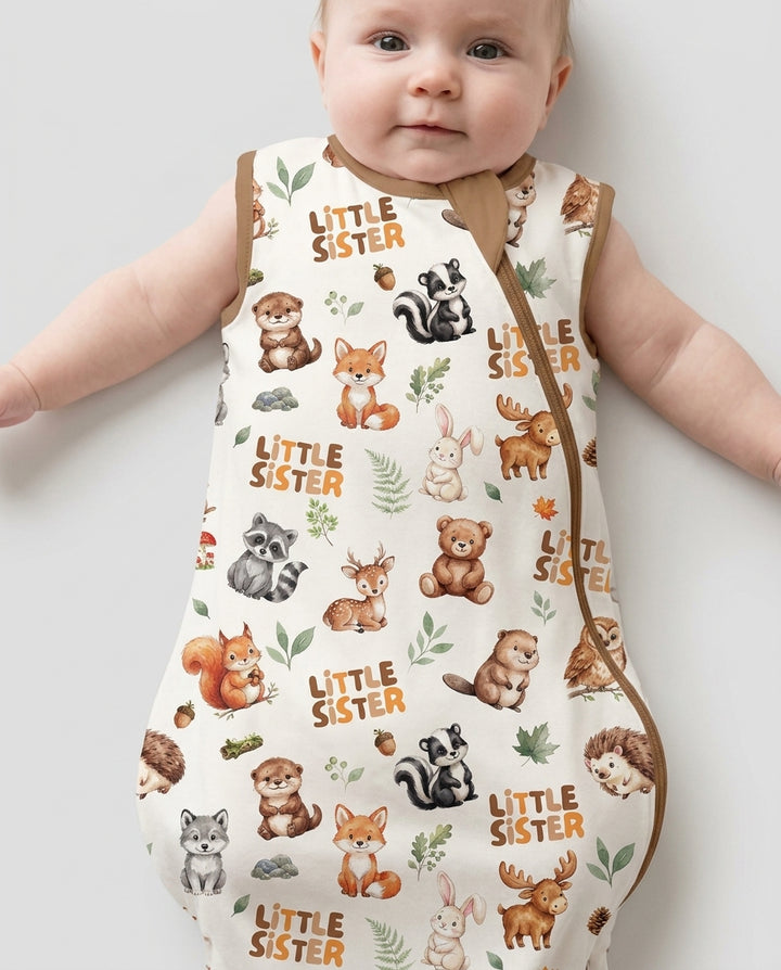 Custom Quote Woodland Animal Matching Sibling Bamboo Sleep Bag