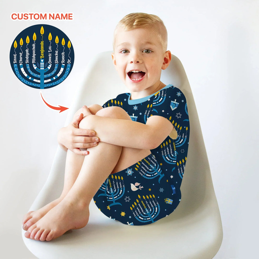 Hanukkah Custom Name Two Piece Short Sleeve Shorts Pajama Set